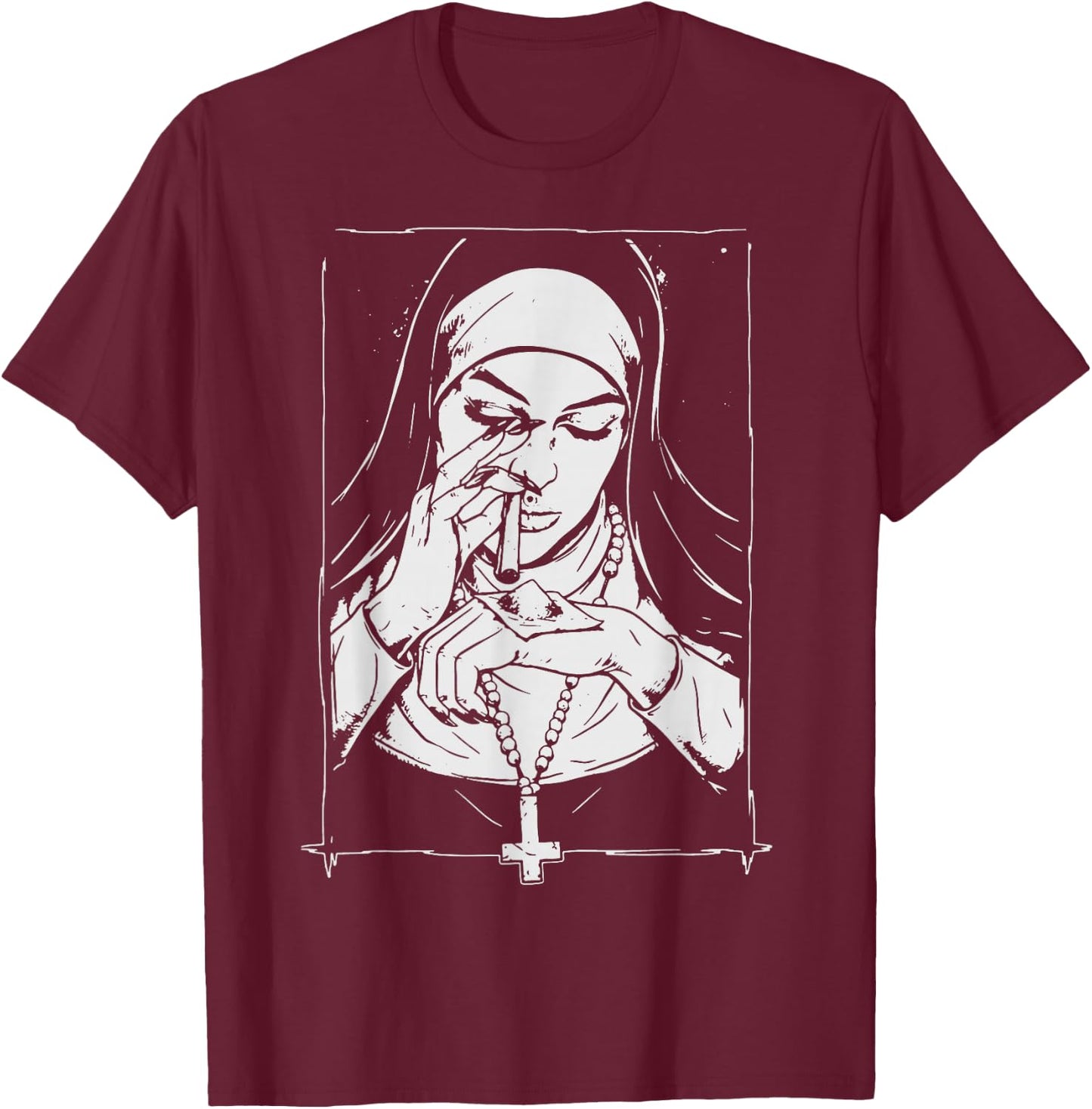 Funny Unholy Drug Nun , Drogen-Nonne-Kostüm-Shirt, Schwarz, S, Kurzarm, Klassisch, Herren, Männer T-Shirt - T-Shirt | Maroon