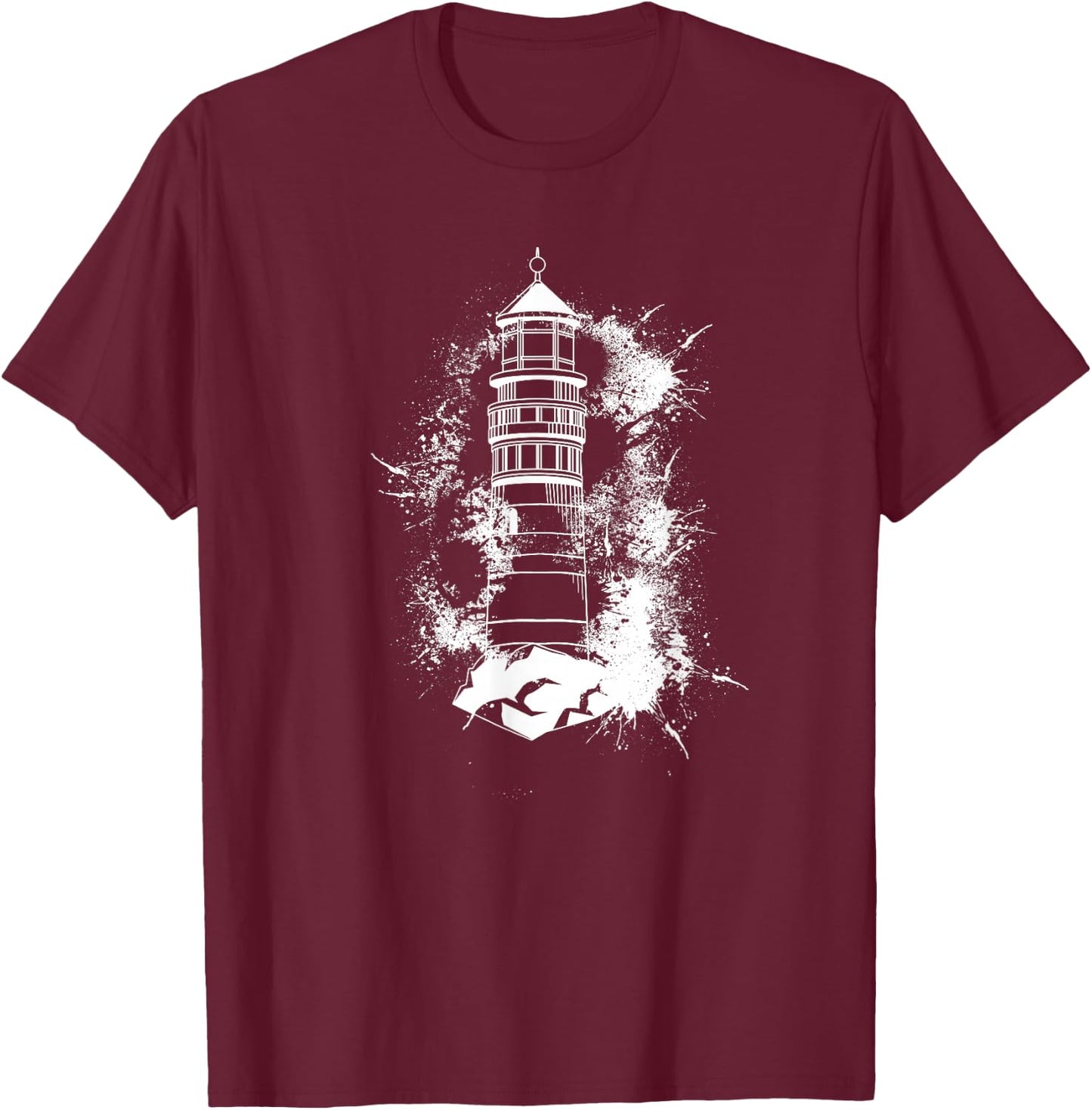 Lighthouse Sea Light Seagulls Coast Harbour Maritime Lighthouse, black, s T-Shirt - T-Shirt | Maroon