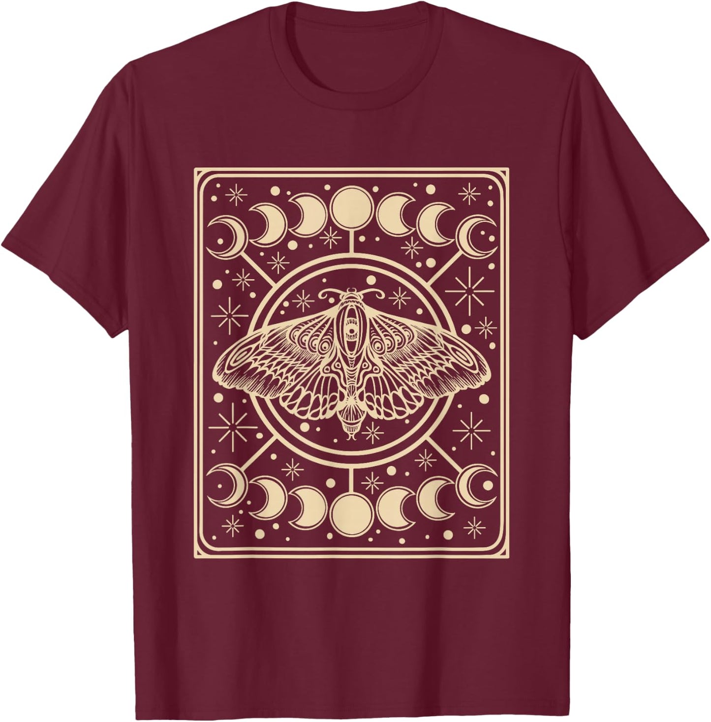 Tarot Card Witchcraft Y2K Mall Gothic Moth Moon Phase , brown T-Shirt - T-Shirt | Maroon