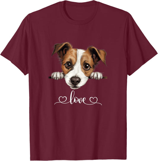 Cute Dog Graphic Love Puppy Jack Russell Terrier Dog T-Shirt - T-Shirt | Maroon