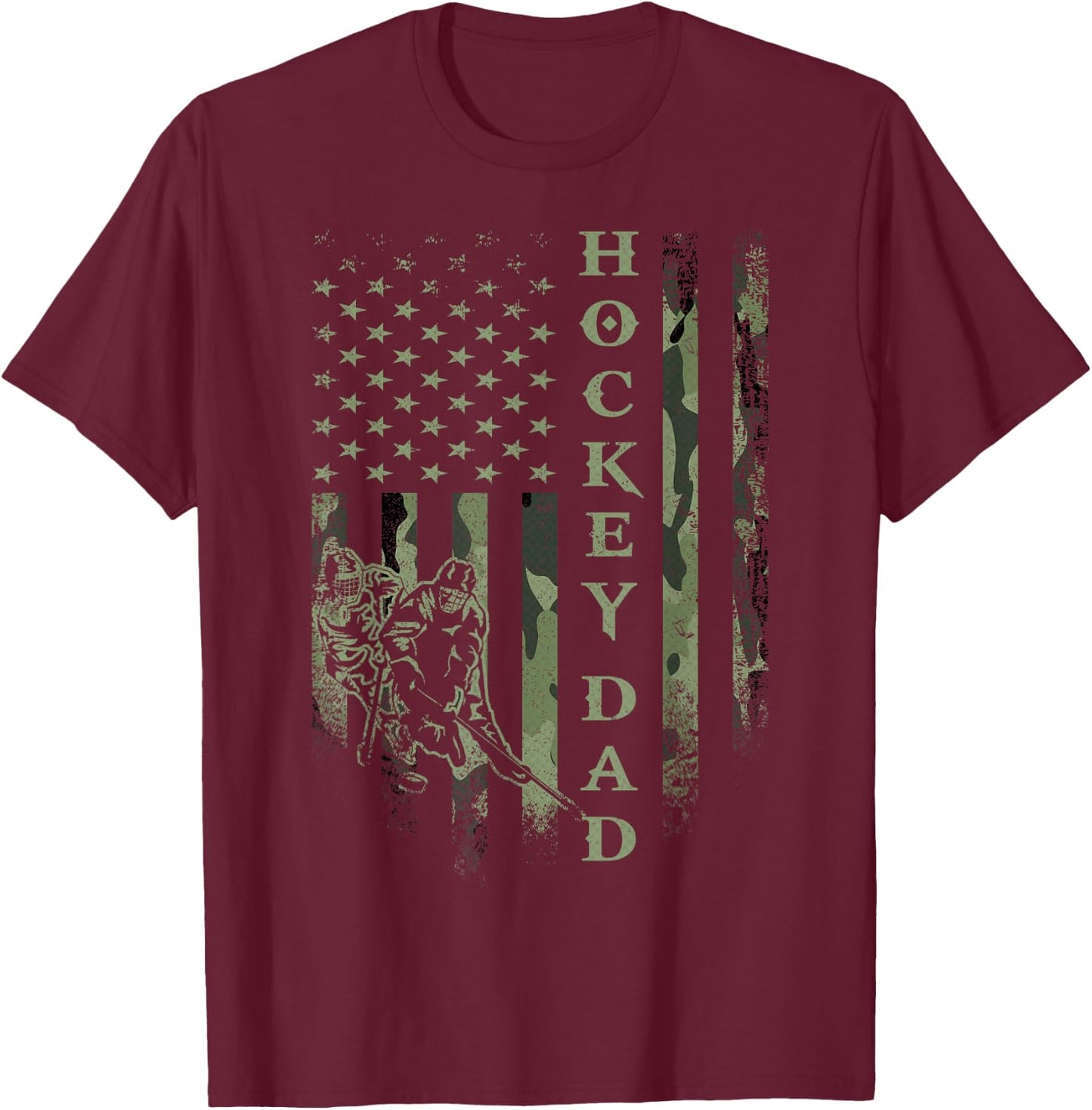 Vintage USA American Camo Flag Proud Hockey Dad Silhouette T-Shirt - T-Shirt | Maroon