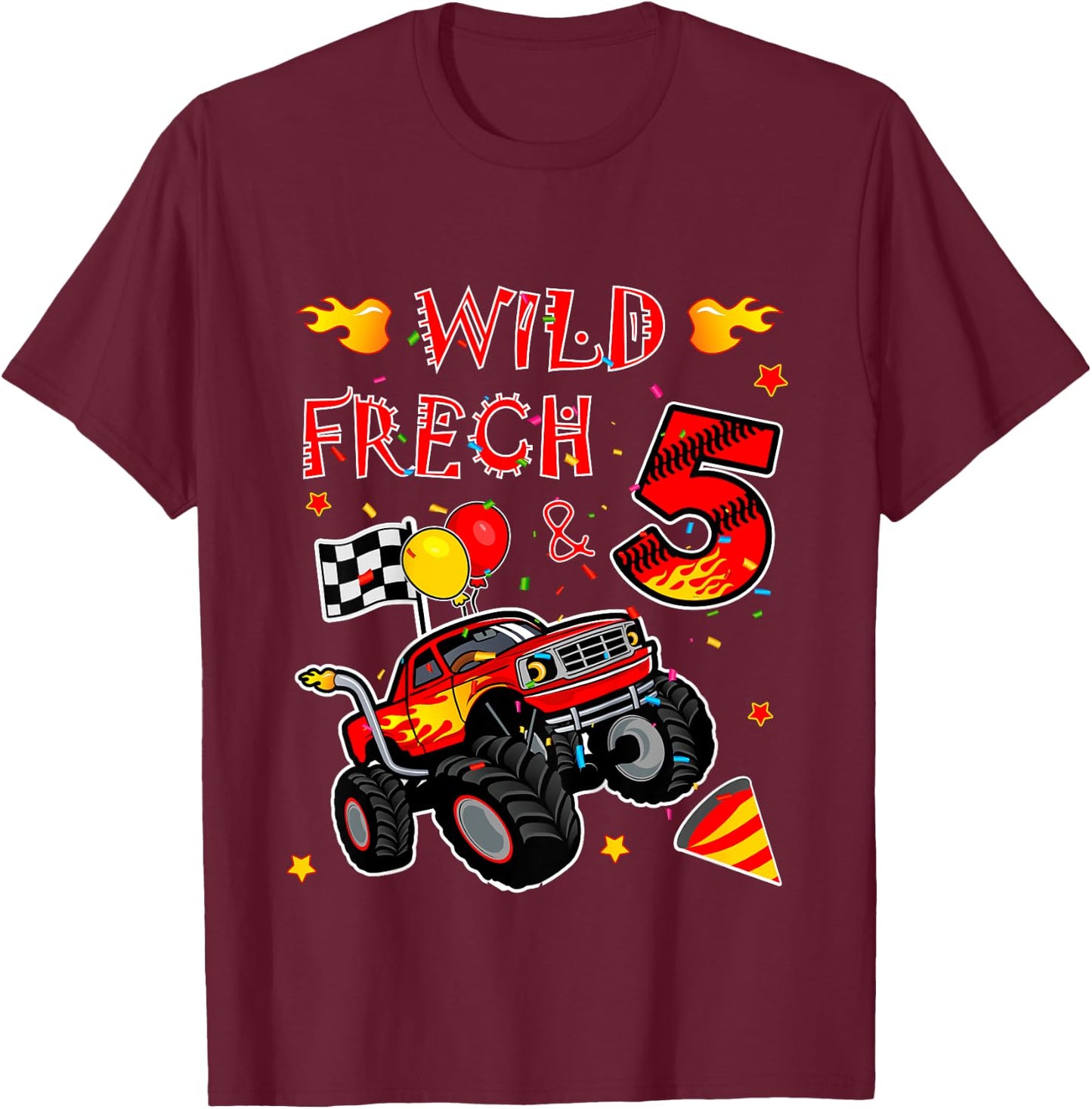Geburtstag Monster Truck - Wild frech und Fünf - Junge 5 T-Shirt - T-Shirt | Maroon