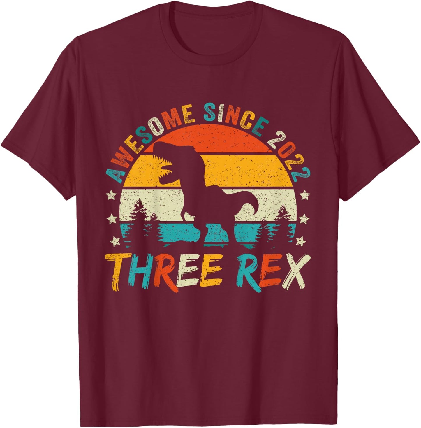 Kids Three Rex 3rd Birthday Boy Third Dinosaur 3 Year Old T-Shirt - T-Shirt | Maroon