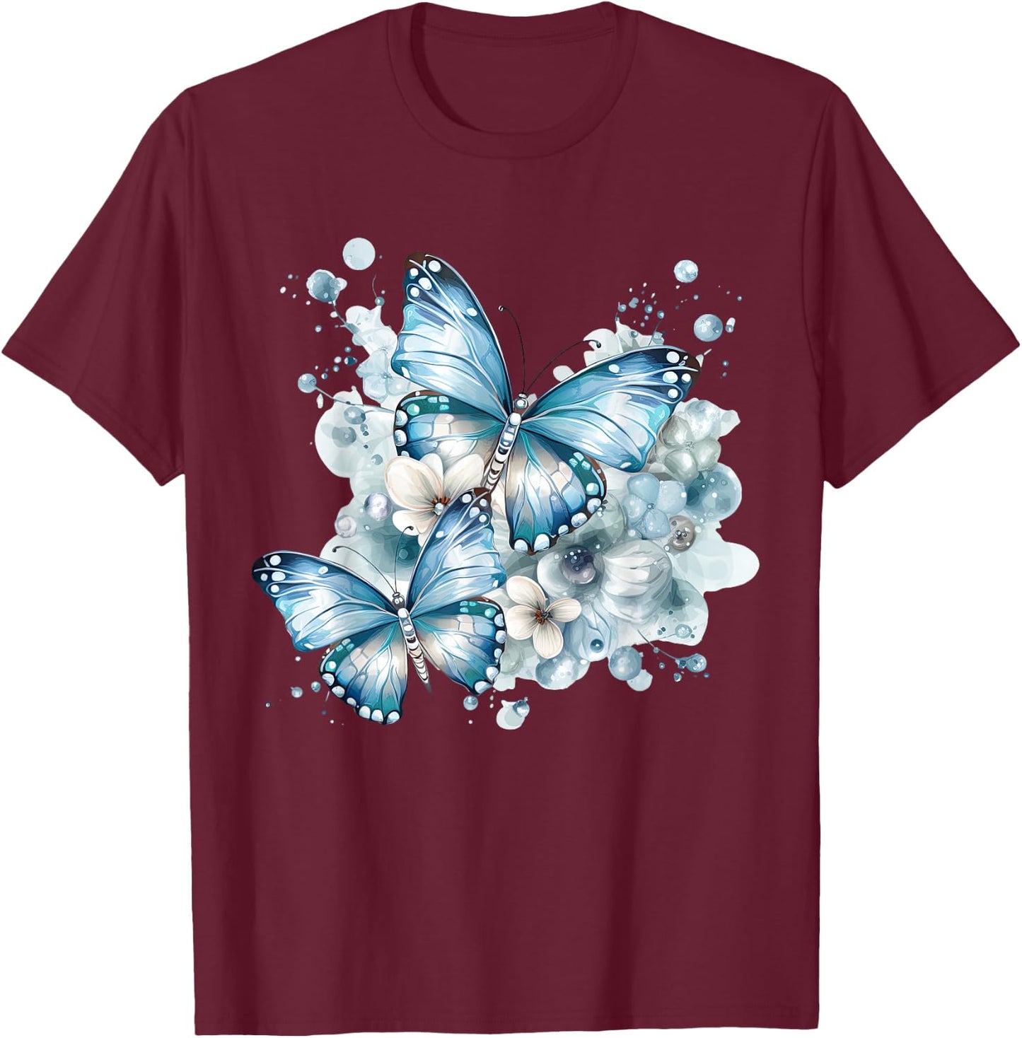 Schmetterlinge mit Blumen in blau Schmetterlinge für Damen T-Shirt - T-Shirt | Maroon