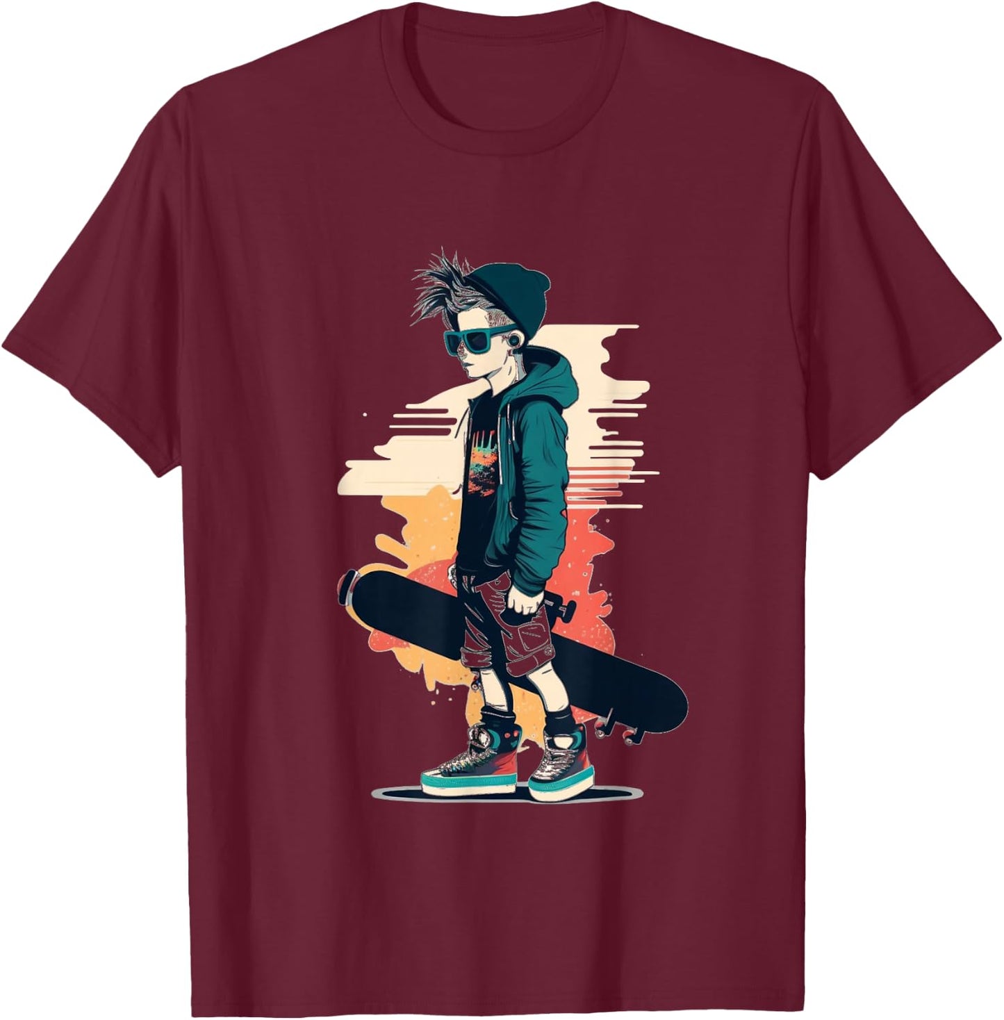 Cool Skateboard Boy , black T-Shirt - T-Shirt | Maroon