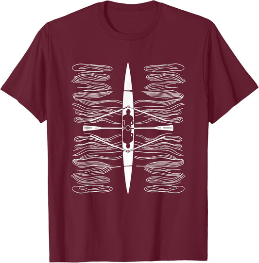 Rowing Drawing Rowing Sports , black T-Shirt - T-Shirt | Maroon