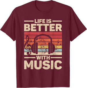 Life is Better with Music Lover Musician Outfit EDM Music DJ T-Shirt - T-Shirt | Maroon