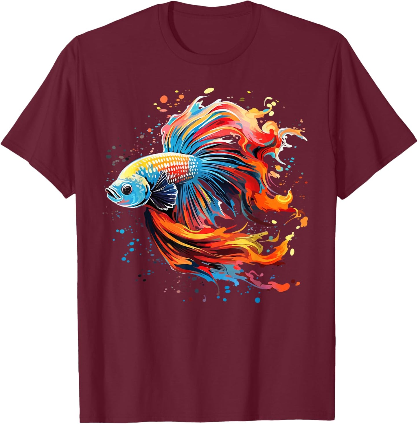 Colorful Betta Fish Lover Splash Art Betta Fighting Fish T-Shirt - T-Shirt | Maroon
