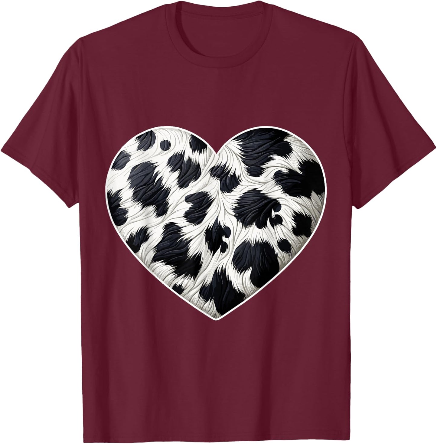 Cow Print Heart Cow Farmer T-Shirt - T-Shirt | Maroon