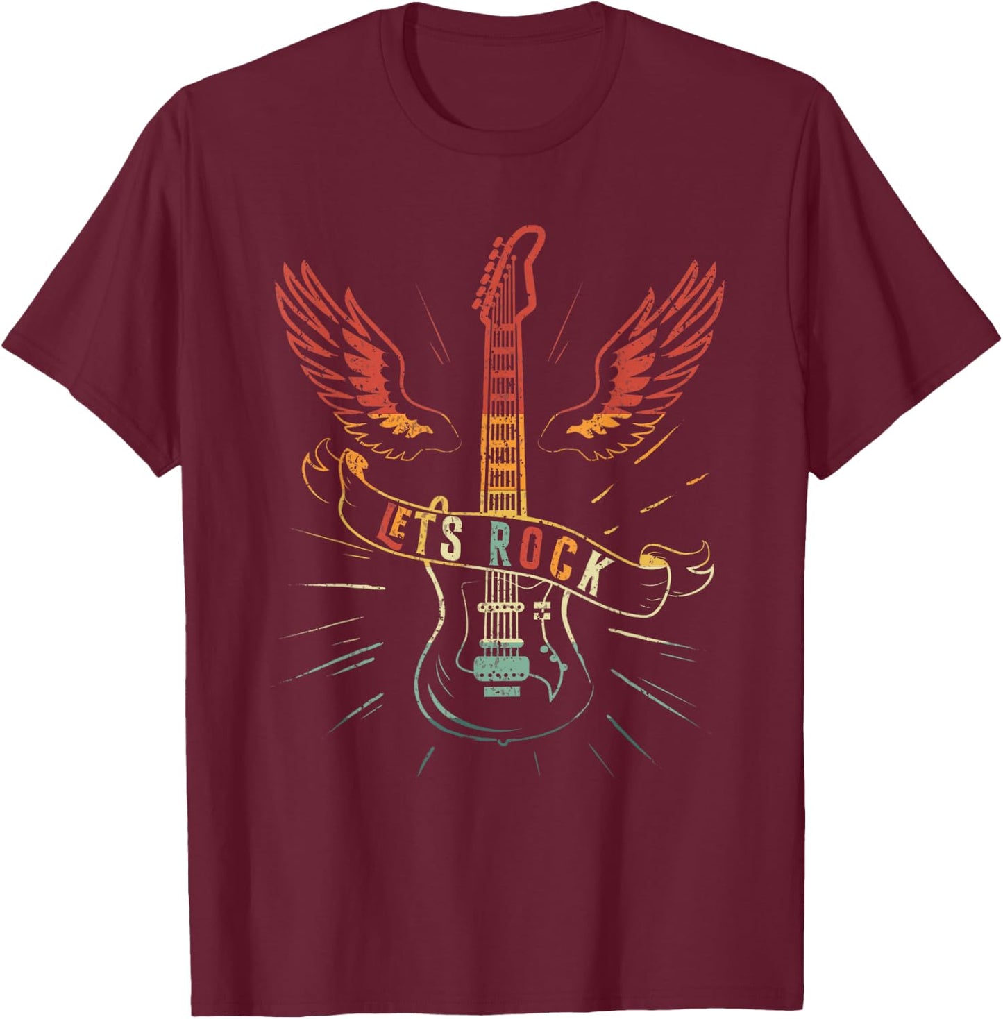 Lets Rock n Roll Guitar Retro Lovers , black T-Shirt - T-Shirt | Maroon