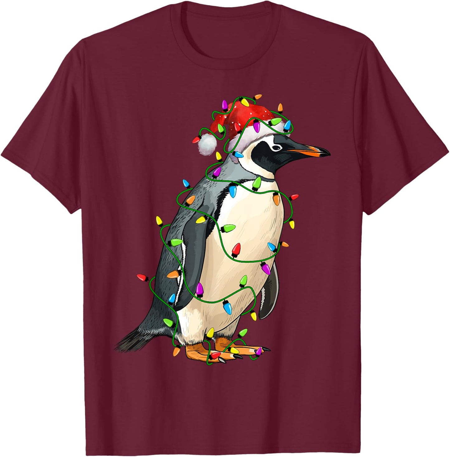 Penguin Santa Christmas Tree Lighting Xmas Funny T-Shirt - T-Shirt | Maroon
