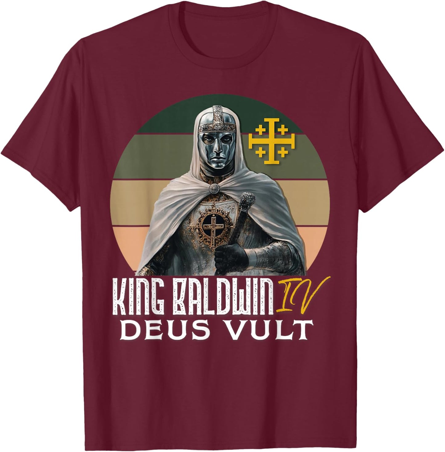 King Baldwin IV Jerusalem Cross Catholic T-Shirt - T-Shirt | Maroon