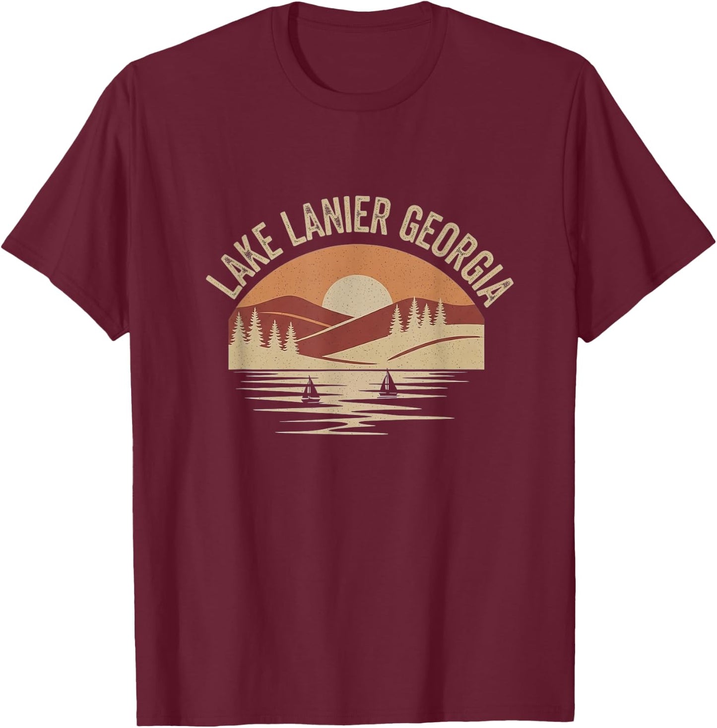 Retro Lake Lanier Georgia Drawing Art Design T-Shirt - T-Shirt | Maroon