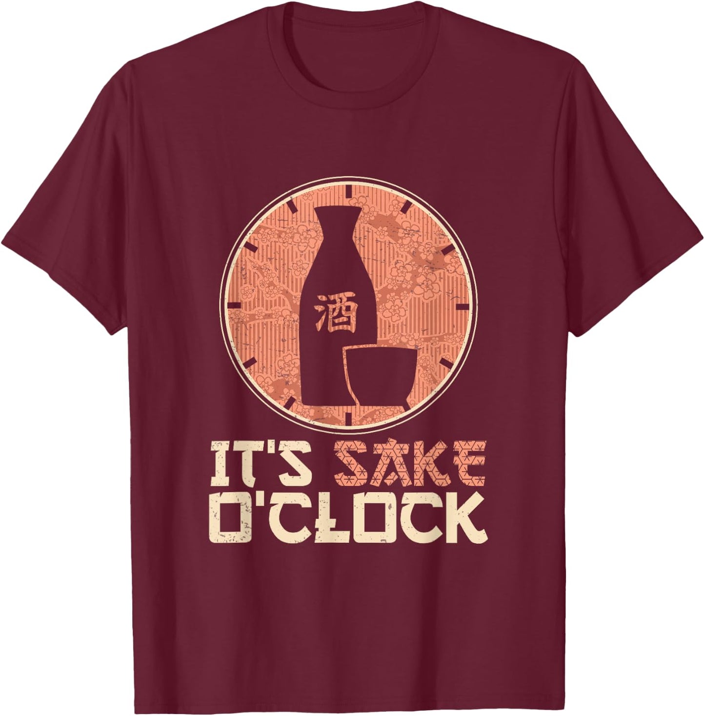 Japanese Sake O'Clock Funny Rice Wine T-Shirt - T-Shirt | Maroon