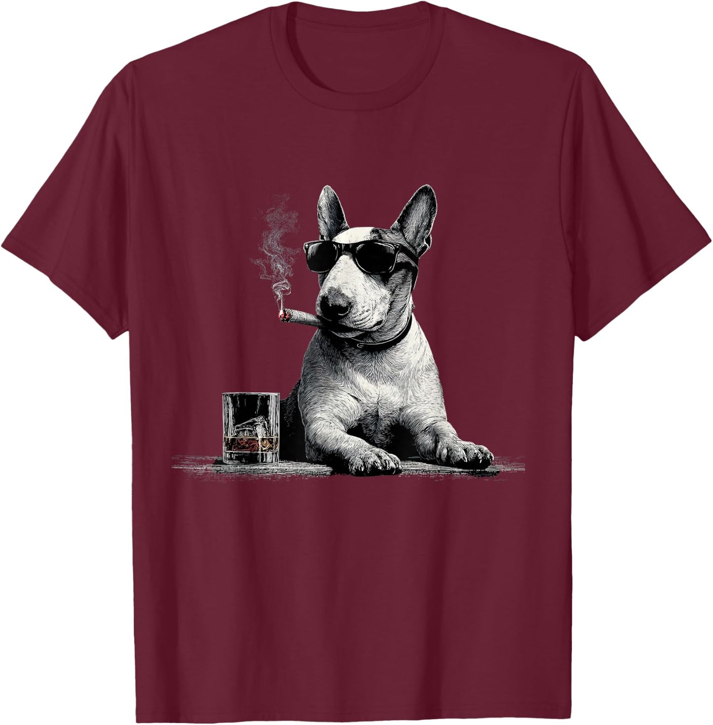 Bull Terrier Dad Dog Sunglasses Father's Day Family T-Shirt - T-Shirt | Maroon