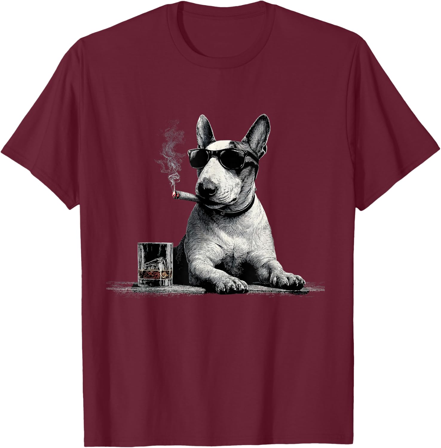 Bull Terrier Dad Dog Sunglasses Father's Day Family T-Shirt - T-Shirt | Maroon