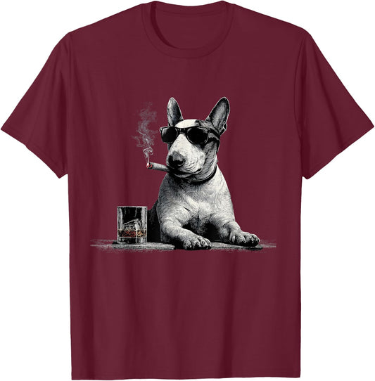 Bull Terrier Dad Dog Sunglasses Father's Day Family T-Shirt - T-Shirt | Maroon