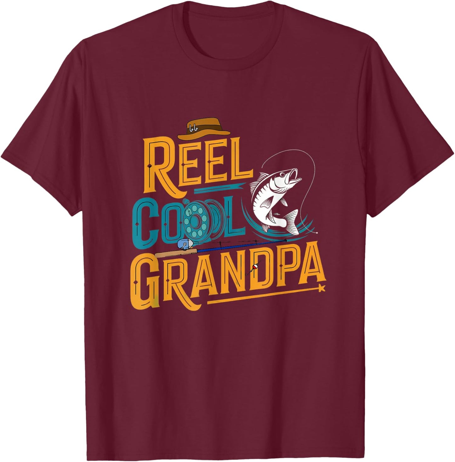 Reel Cool Grandpa Fishing Fisherman Fish T-Shirt - T-Shirt | Maroon