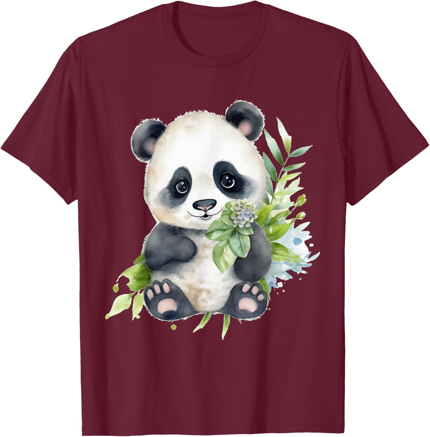 Watercolor Panda T-Shirt - T-Shirt | Maroon