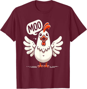Moo Says the Chicken - Comical Cow-Chicken Fusion Graphic T-Shirt - T-Shirt | Maroon