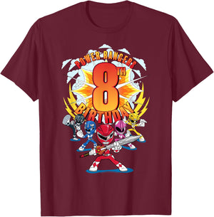 Power Rangers Awesome 8th Birthday Mini Action Shot T-Shirt - T-Shirt | Maroon