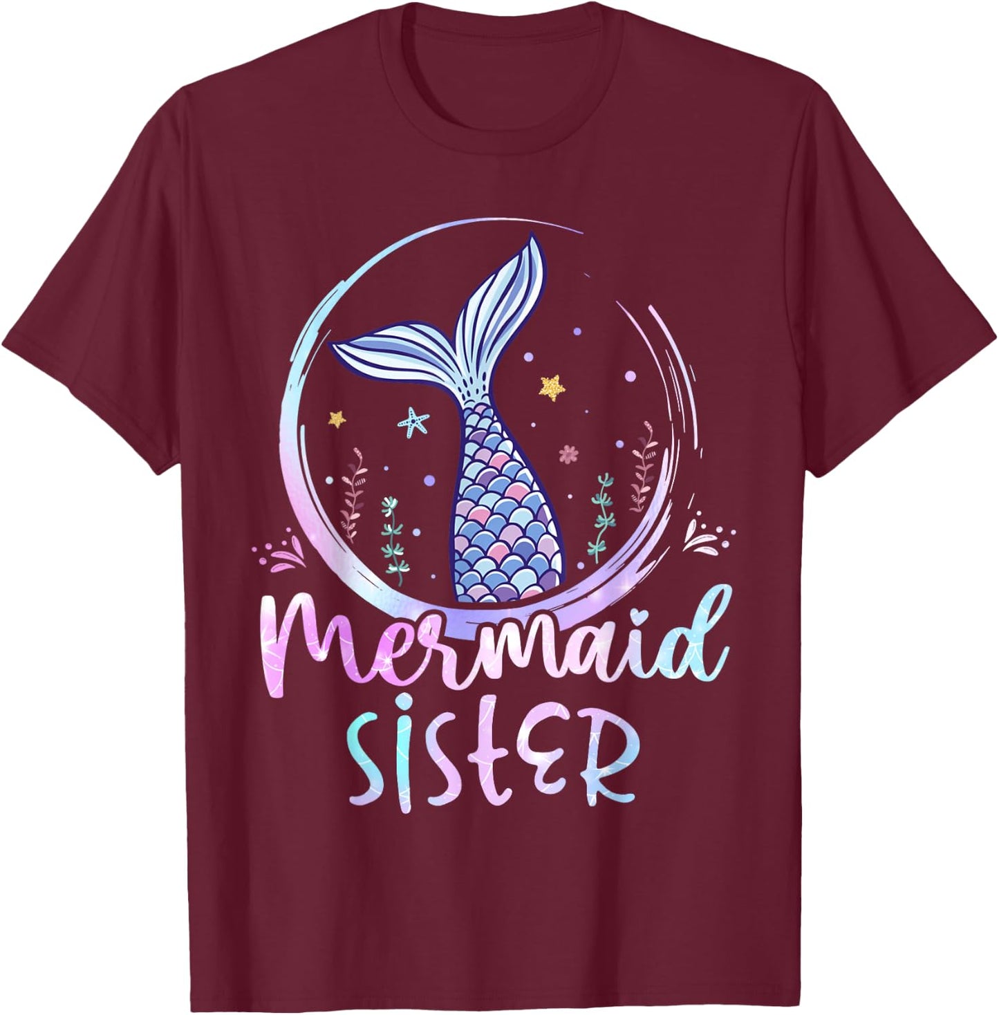 Mermaid Sister Birthday Mermaid Girl Beach Mermaid Tail T-Shirt - T-Shirt | Maroon