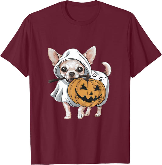 Chihuahua Ghost Dog Halloween T-Shirt - T-Shirt | Maroon
