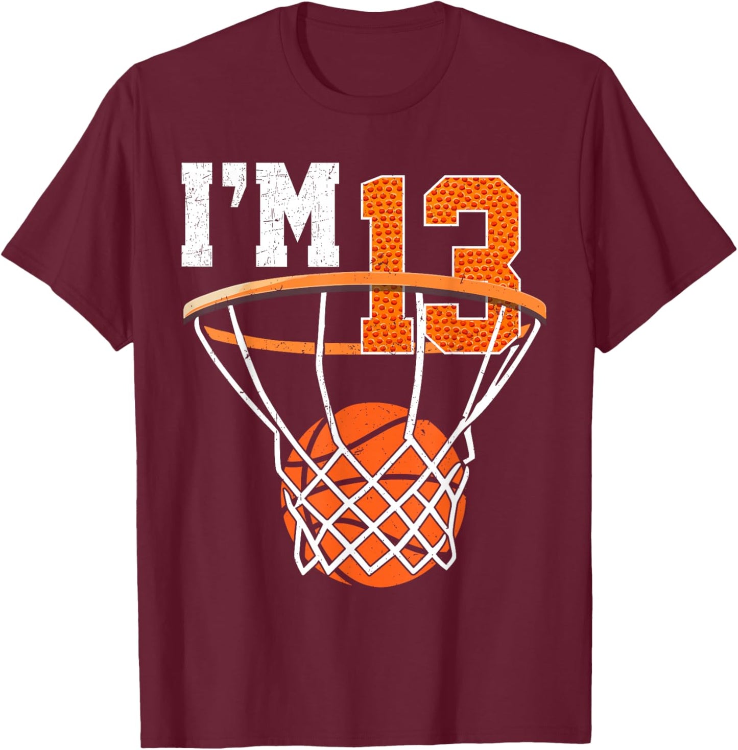 13th Birthday Shirt Boys Basketball 13 Year Old Teenager T-Shirt - T-Shirt | Maroon