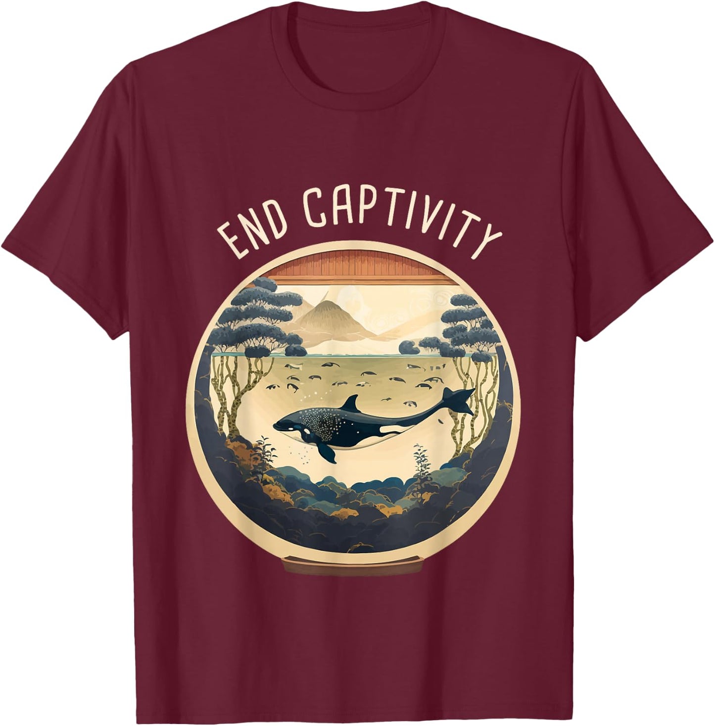 Orca End Captivity Free The Orcas Marine Protection Activist T-Shirt - T-Shirt | Maroon