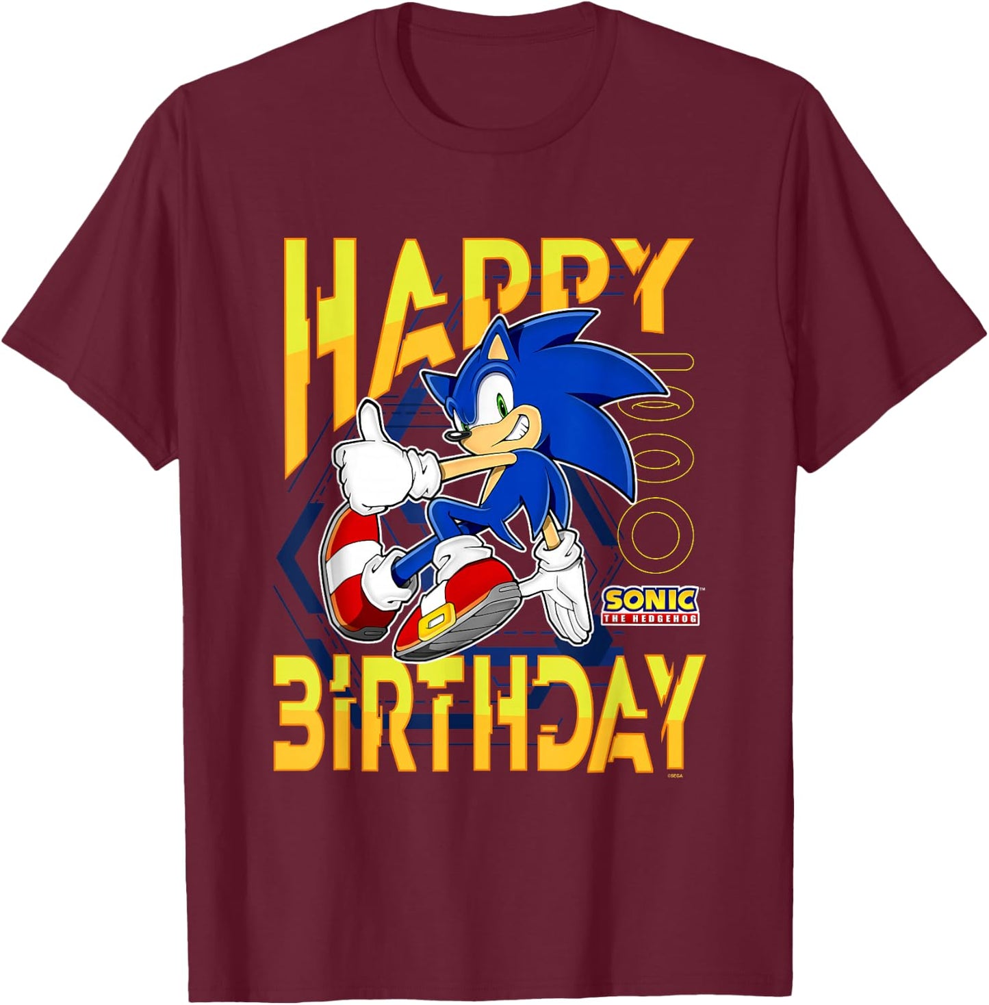Sonic The Hedgehog Birthday Happy Birthday Thumbs Up Logo T-Shirt - T-Shirt | Maroon