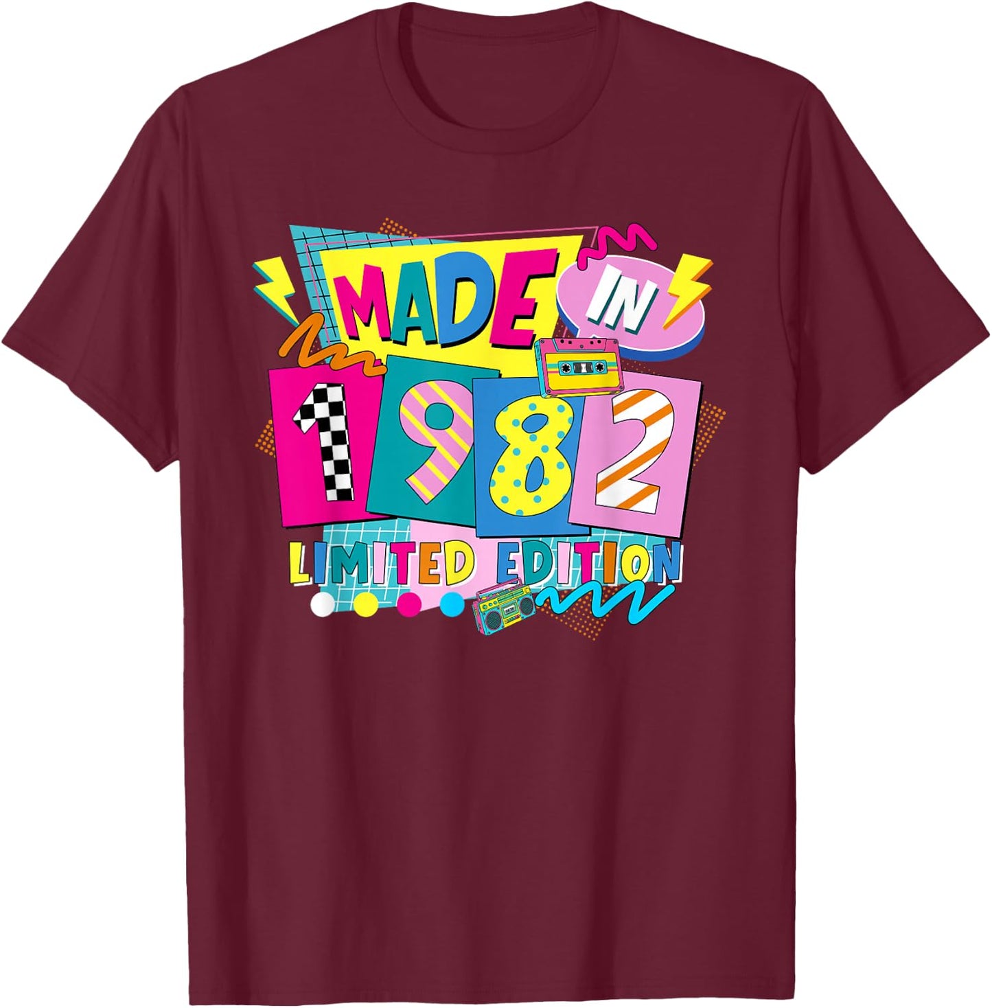 Retro Funny Made in 1982 Limited Edition 44th Birthday Party T-Shirt - T-Shirt | Maroon