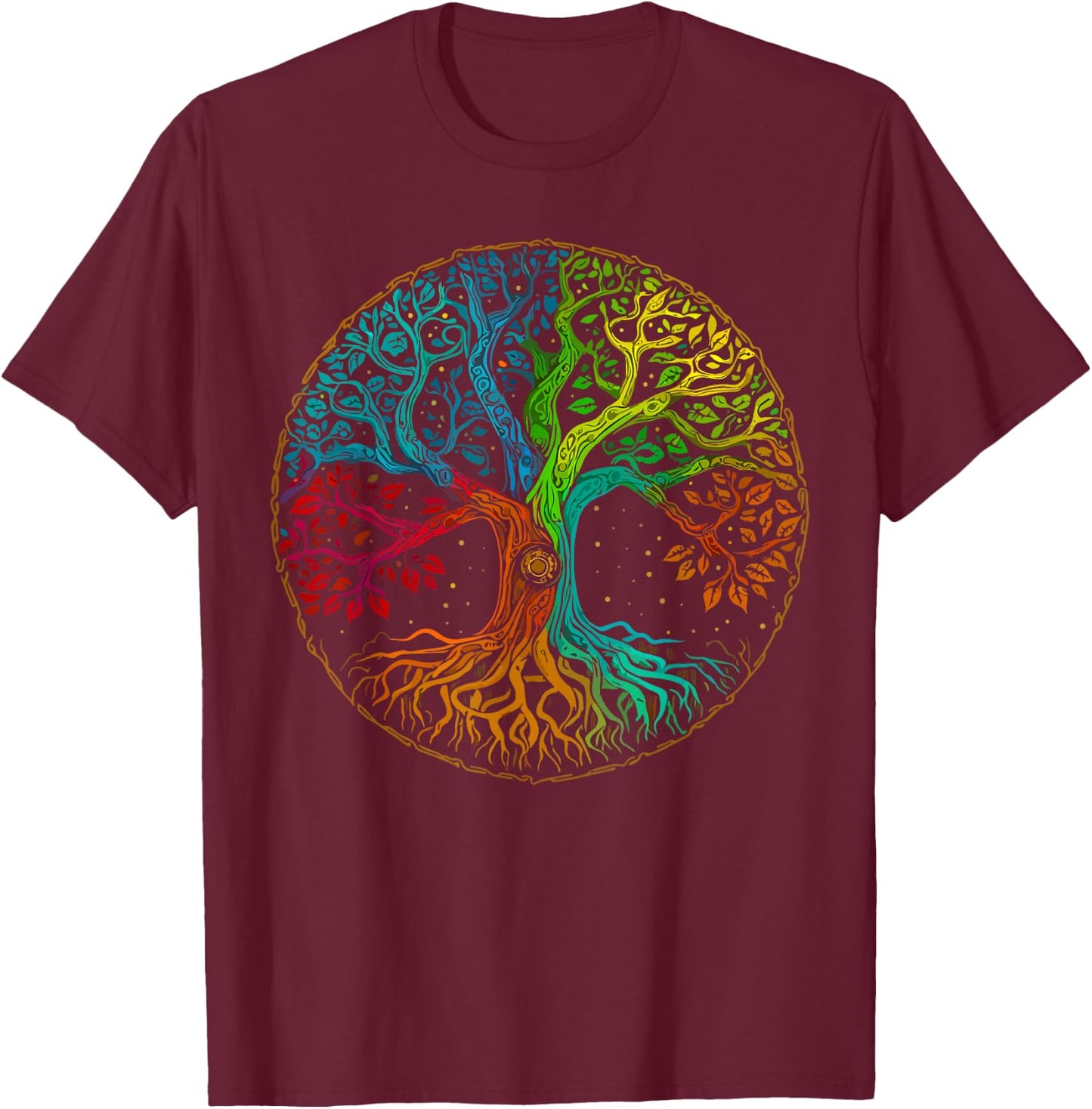 Tree of Life Nature Art - Psychedelic Outdoor Rainbow T-Shirt - T-Shirt | Maroon