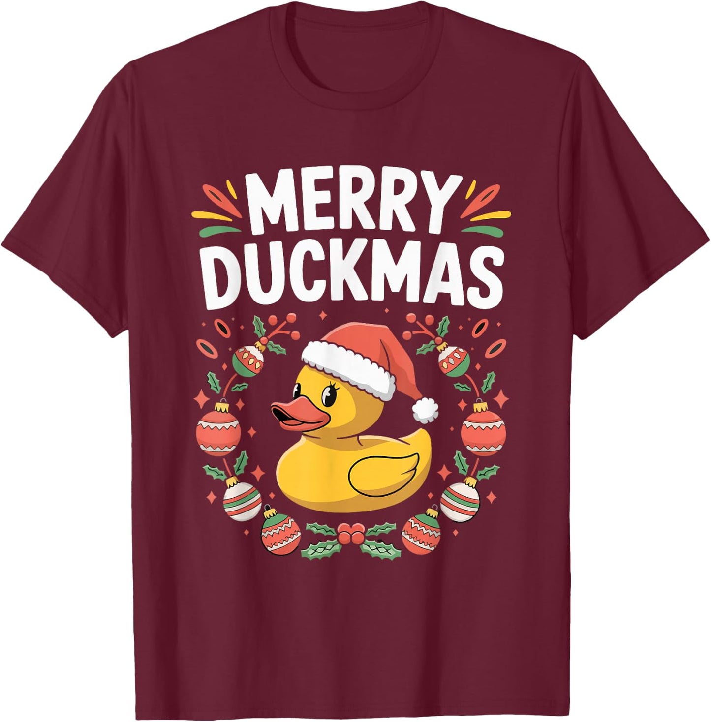 Merry Duckmas Christmas Rubber Duck T-Shirt - T-Shirt | Maroon