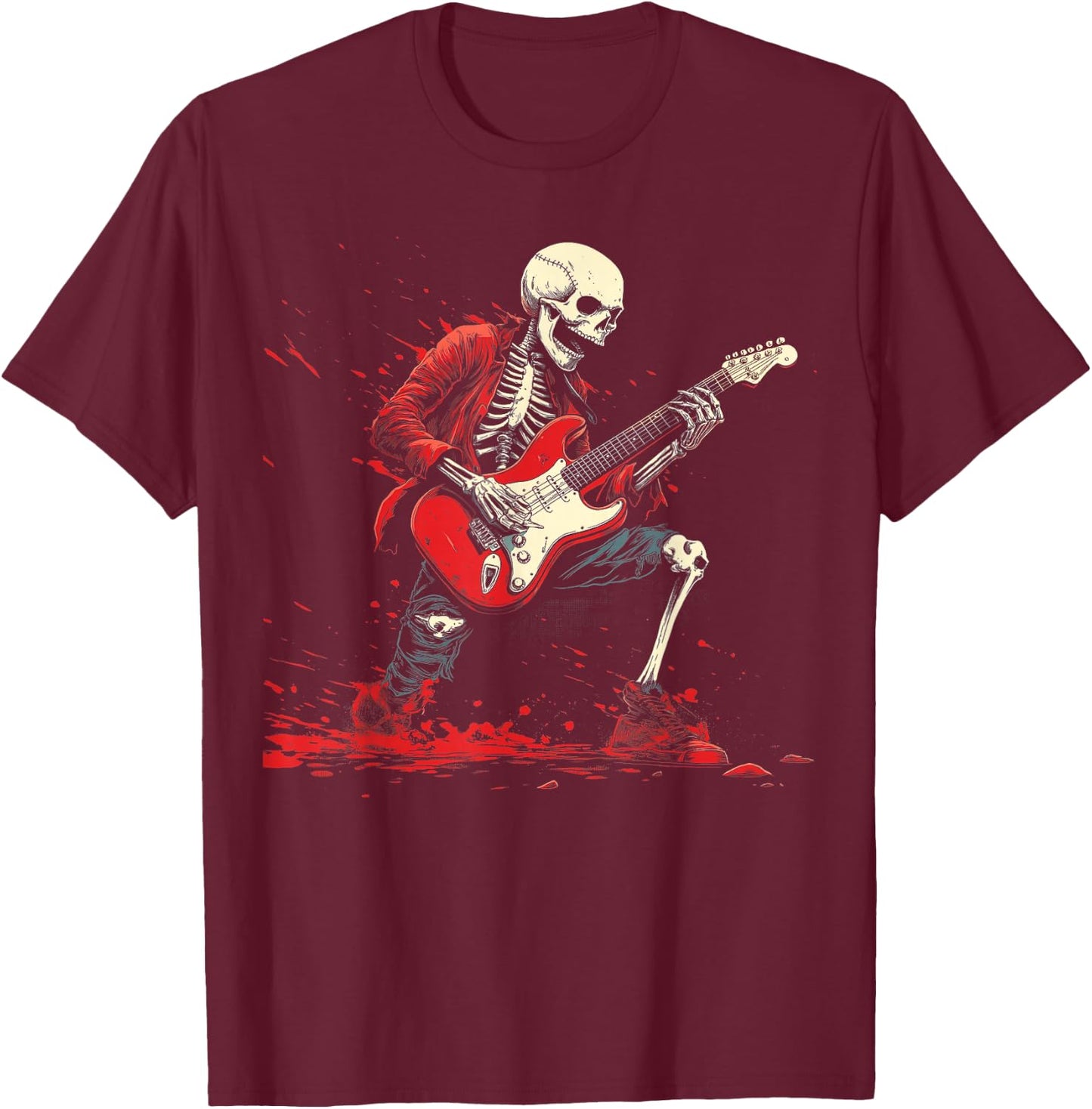 Rockin' Skeleton- Electric Guitar Halloween Punk Rock T-Shirt - T-Shirt | Maroon