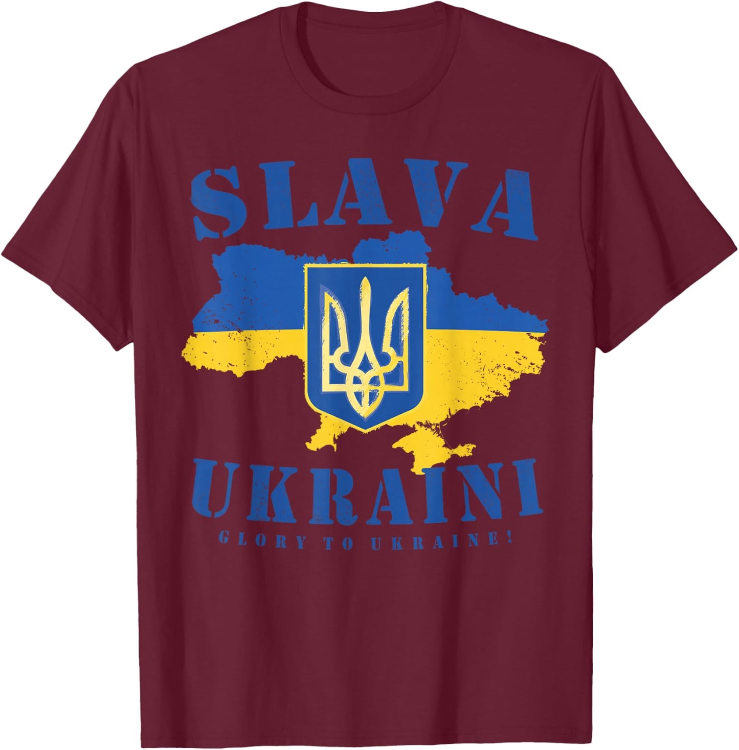 Ukraine Flag Slawa Ukraini Ukrainian Tryzub Glory To Ukraine , black T-Shirt - T-Shirt | Maroon
