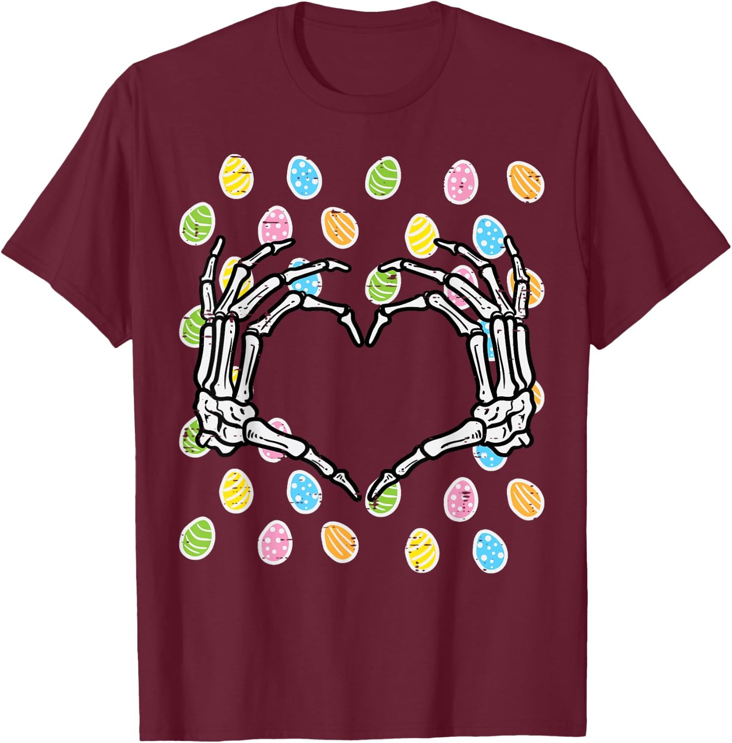 Easter Eggs Skeleton Hand Heart Bones Women Girls Kids Youth T-Shirt - T-Shirt | Maroon