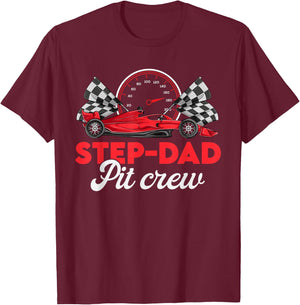 Race Car Step Dad Of Birthday Boy Shirt, Step Dad Pit Crew T-Shirt - T-Shirt | Maroon