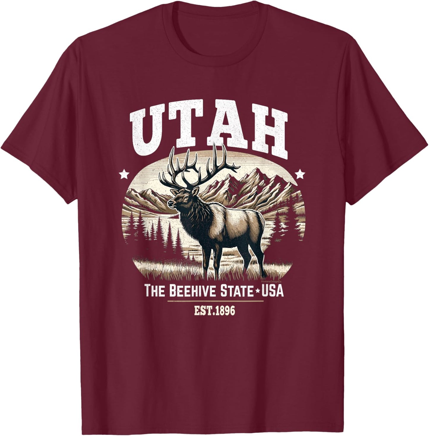 Utah Rocky Mountain Elk, The Beehive State T-Shirt - T-Shirt | Maroon