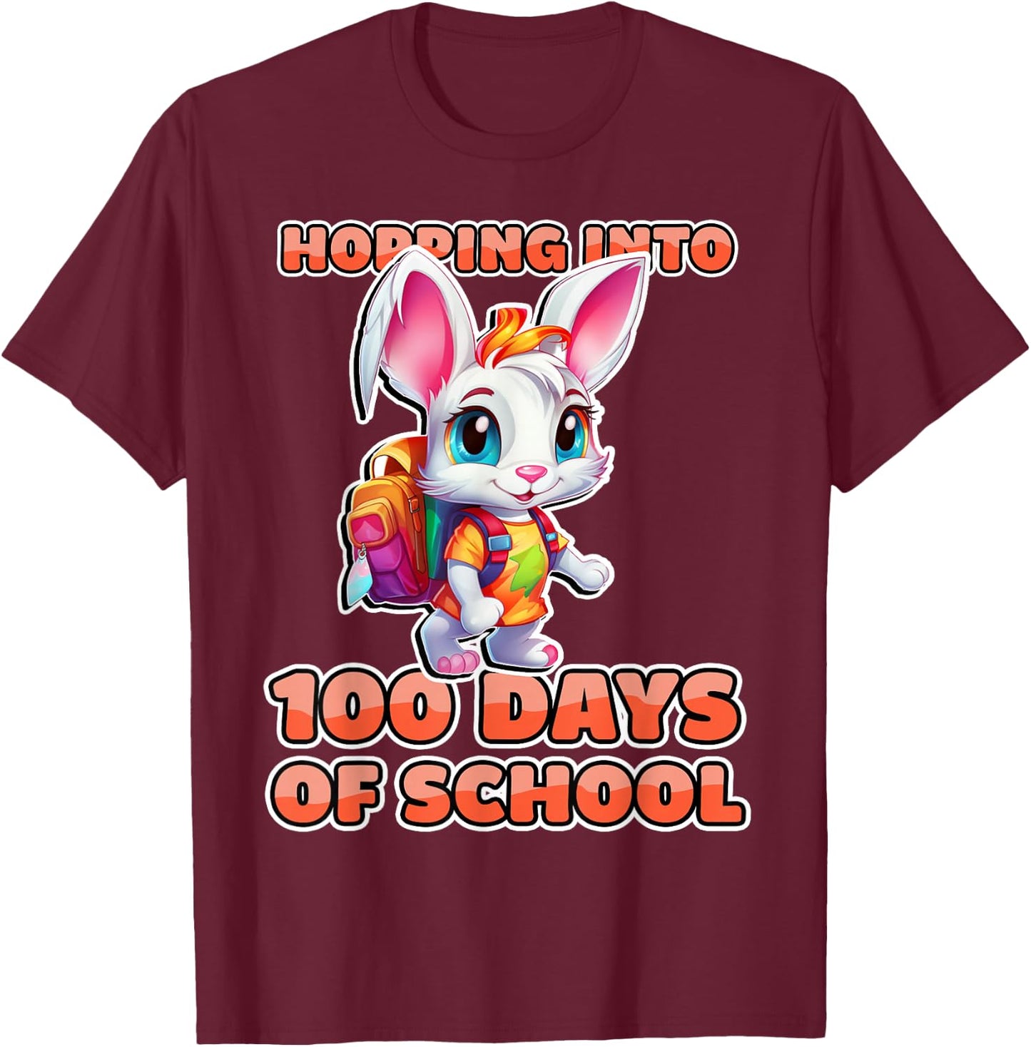 100 Days Of School Shirt Rabbit Hopping Into 100th Day T-Shirt - T-Shirt | Maroon