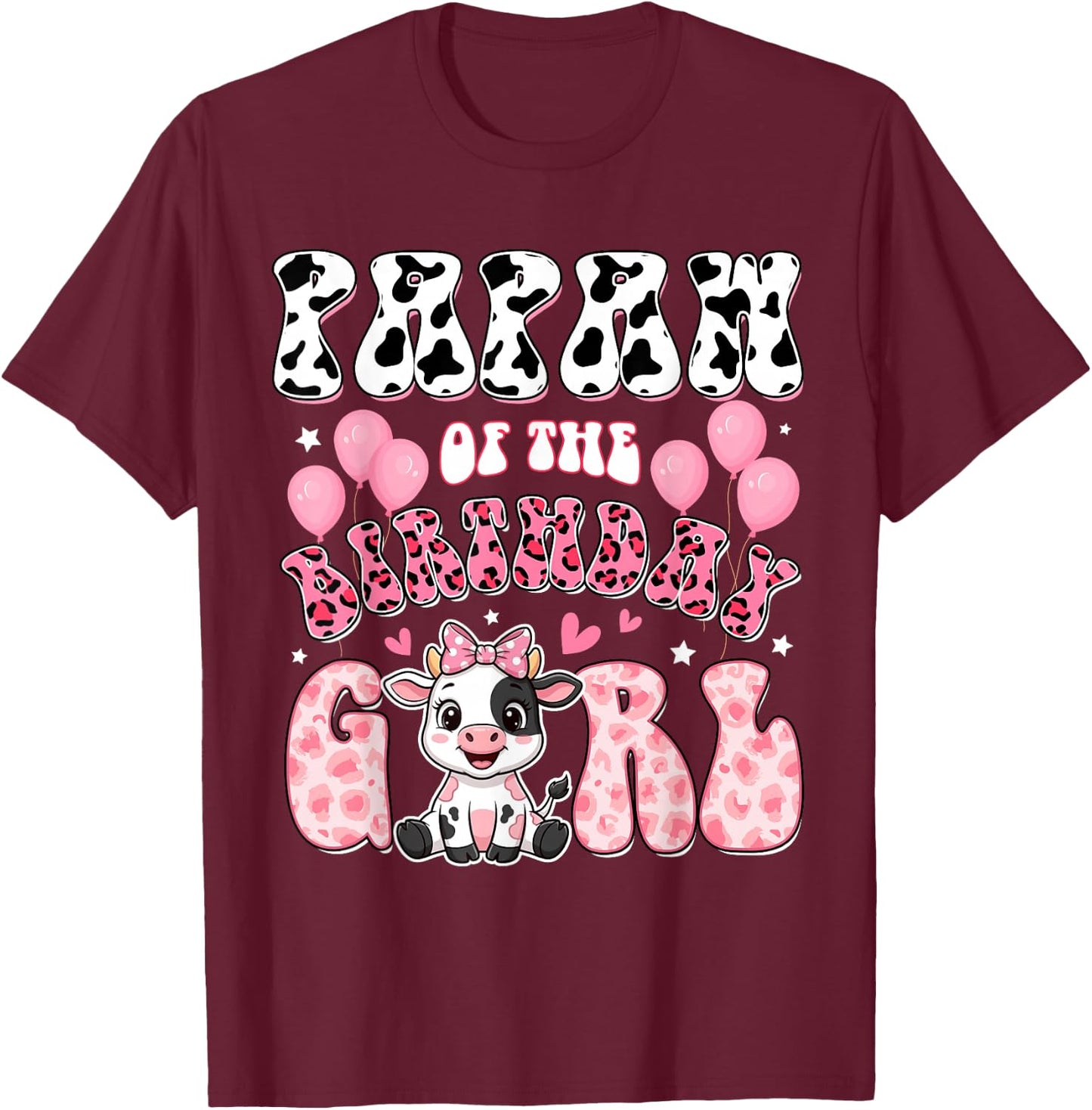 Papaw of The Birthday Girl Cow Farm Family 1St Birthday T-Shirt - T-Shirt | Maroon