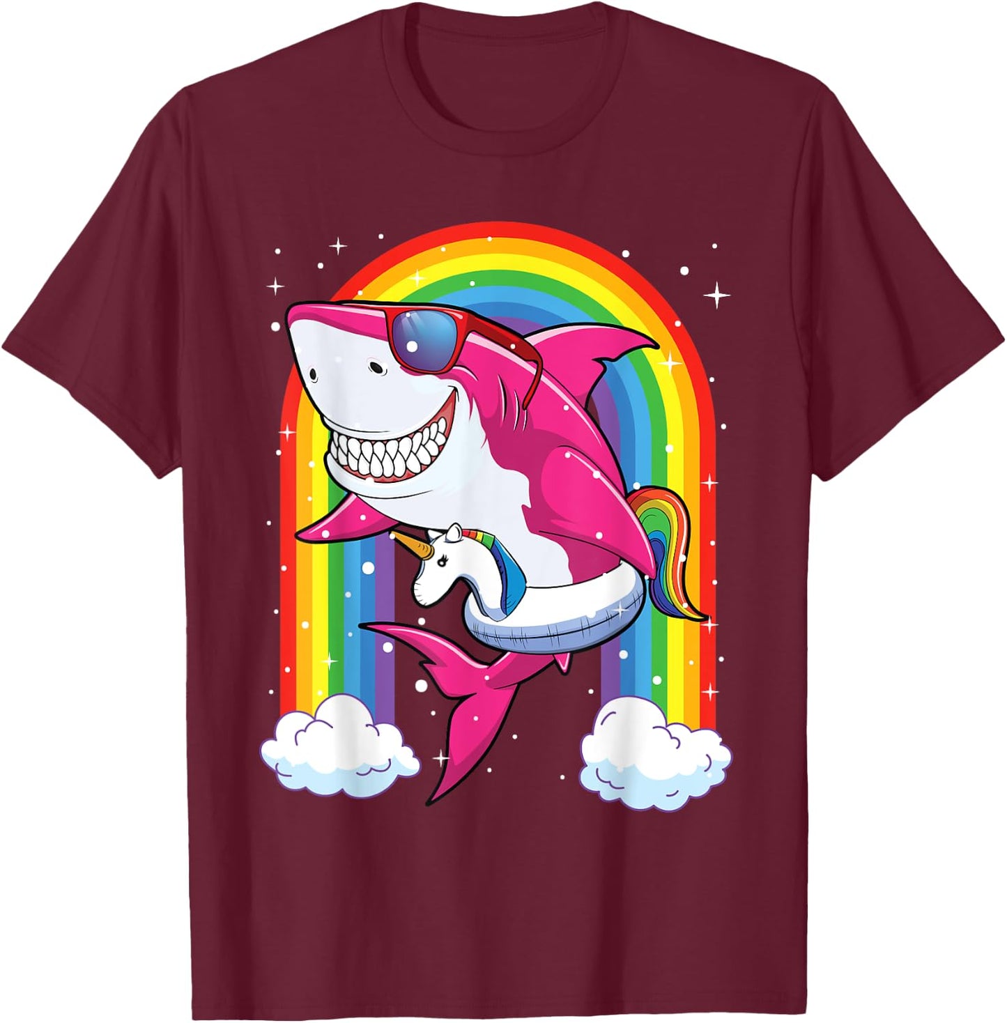 Pink Shark Shirt For Girls Kids Summer Vacation Unicorn T-Shirt - T-Shirt | Maroon