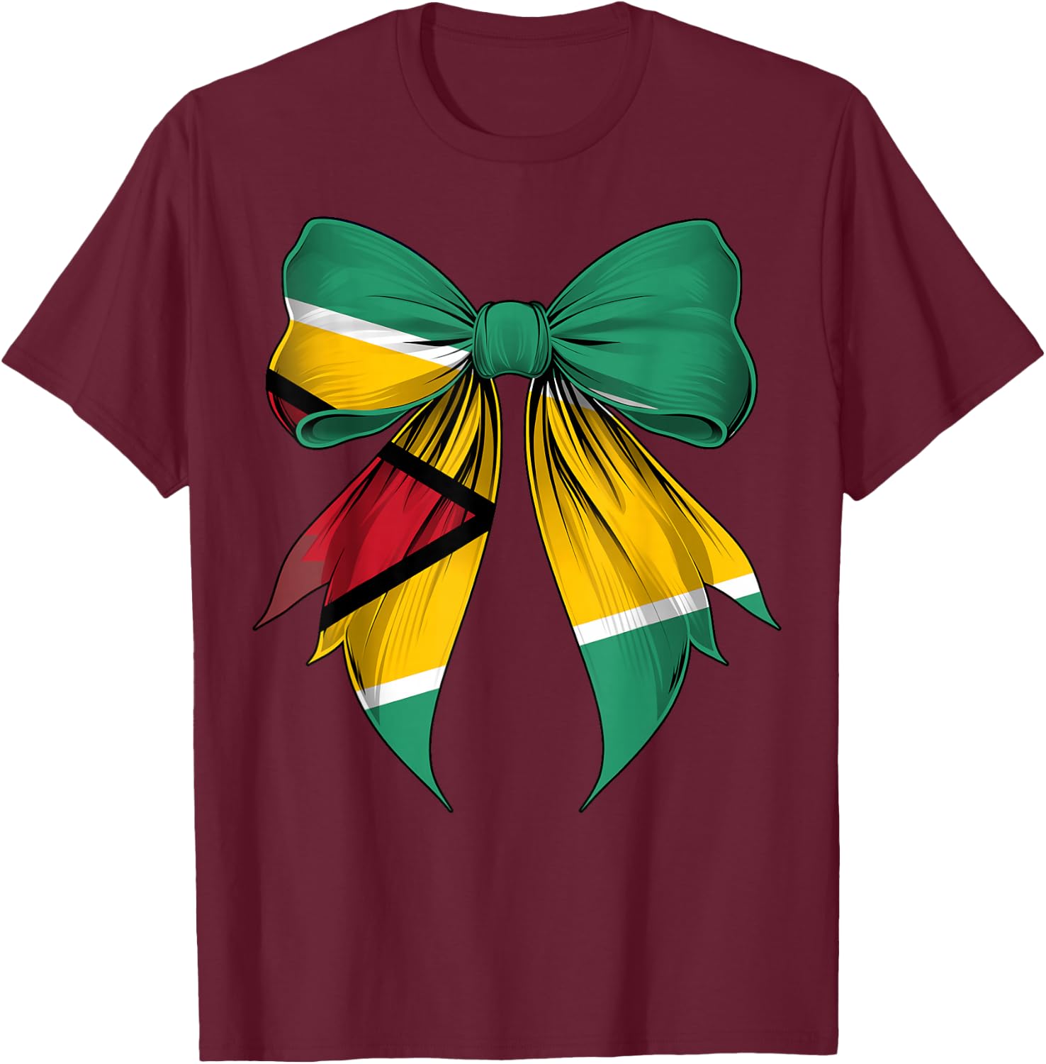Guyana Flag Guyanese Pride Coquette Ribbon T-Shirt - T-Shirt | Maroon
