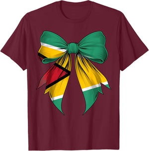 Guyana Flag Guyanese Pride Coquette Ribbon T-Shirt - T-Shirt | Maroon