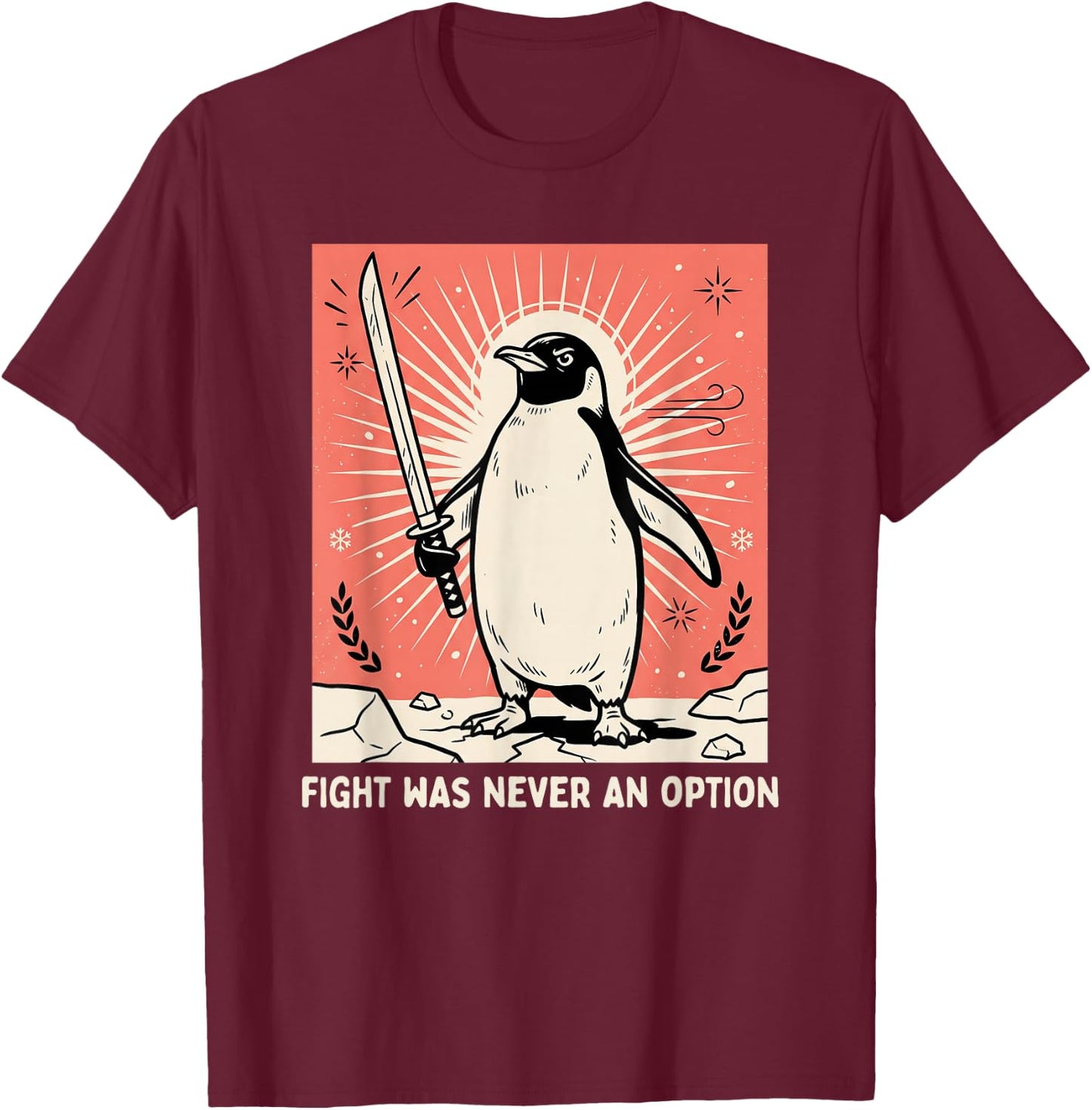 Flight was Never an Option Funny Penguin with Knife Retro T-Shirt - T-Shirt | Maroon
