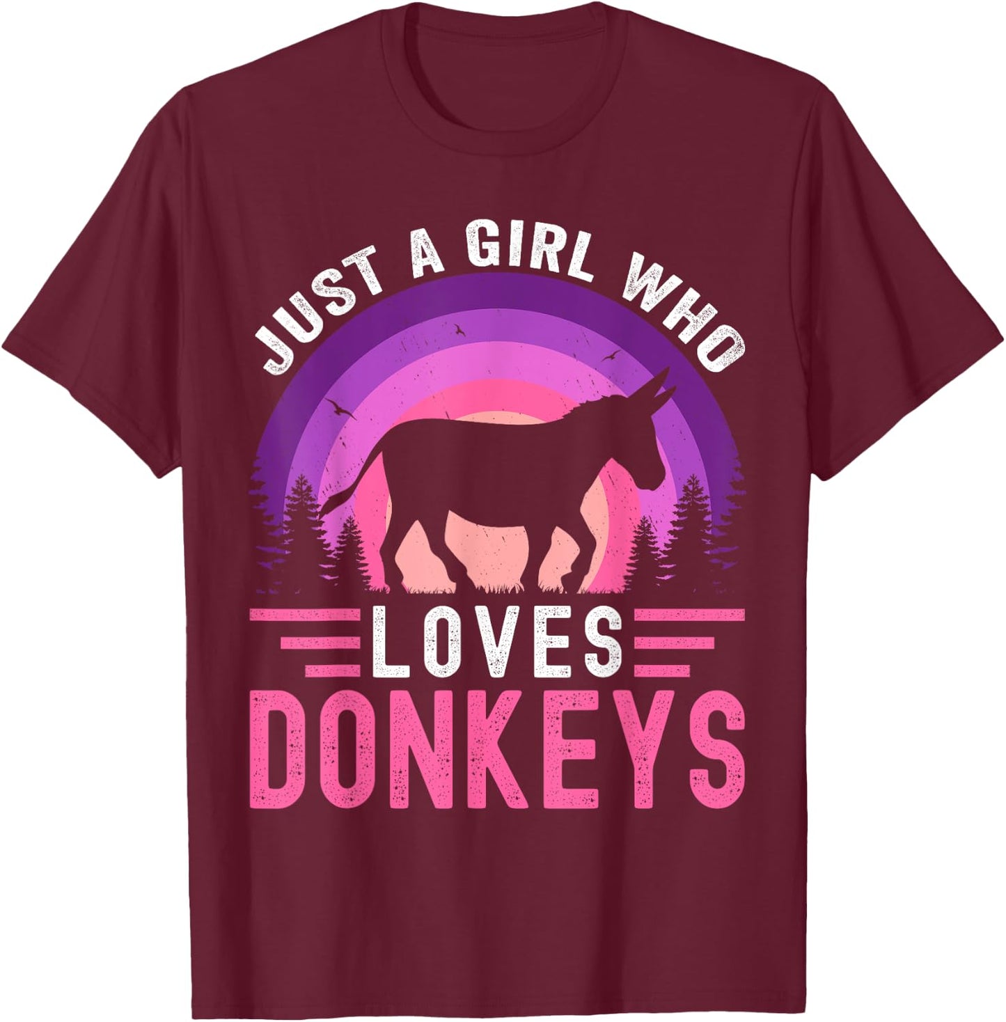 Just A Girl Who Loves Donkeys Retro Vintage Donkey T-Shirt - T-Shirt | Maroon