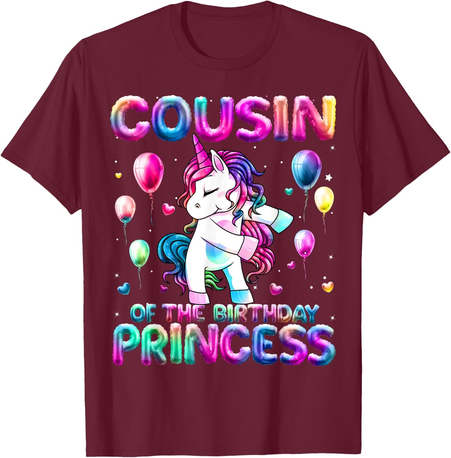 Cousin of the Birthday Princess Girl Flossing Unicorn Cousin T-Shirt - T-Shirt | Maroon