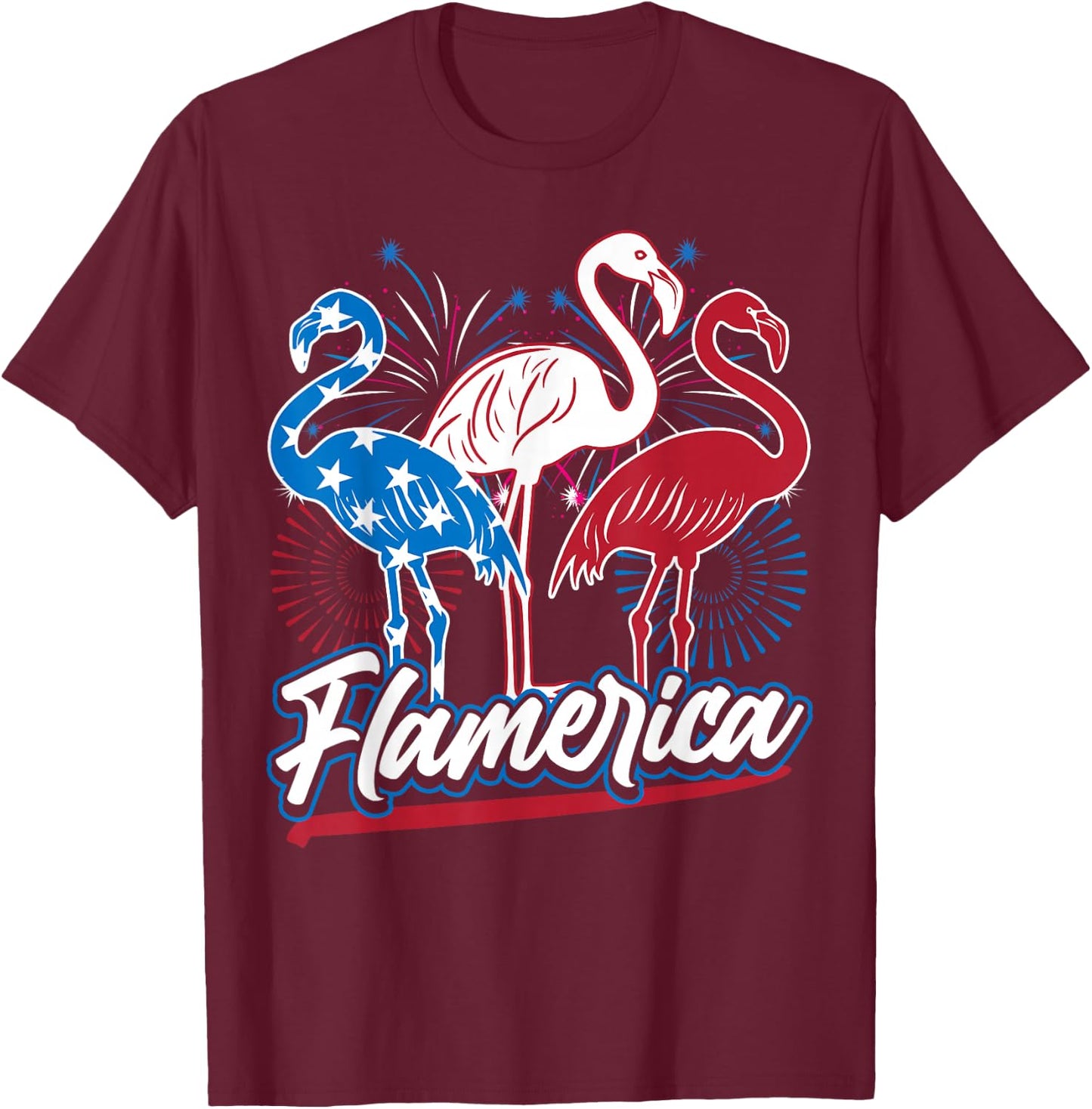 Funny Flamingo 4th of July Patriotic American Flag Women's T-Shirt - T-Shirt | Maroon