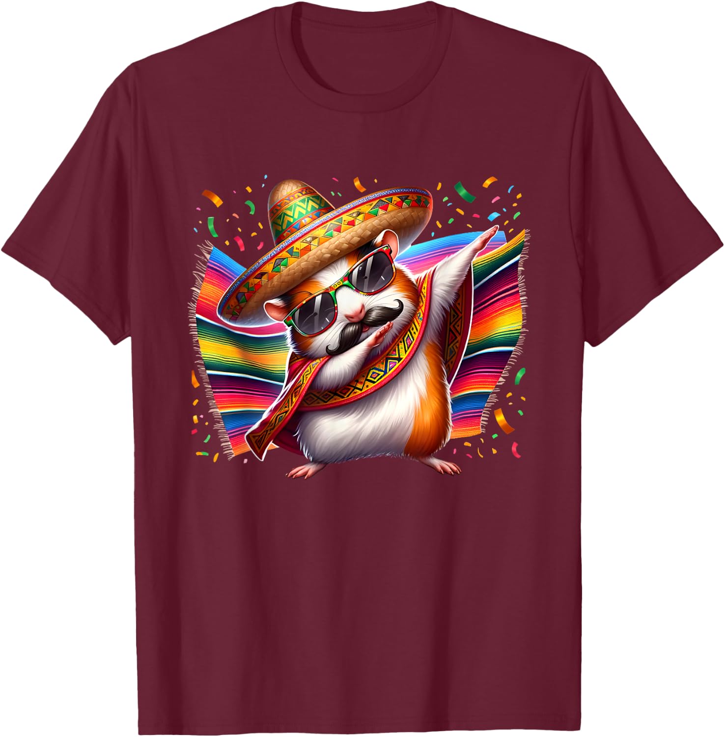 Mexican Guinea Pig Hamster Animal Party Fiesta Cinco De Mayo T-Shirt - T-Shirt | Maroon