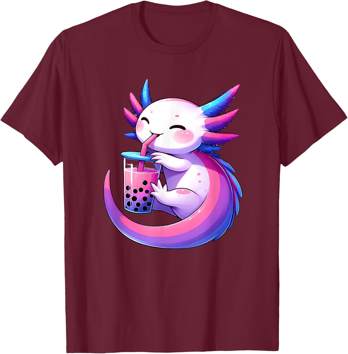 Kawaii Axolotl Bisexual Bubble Tea LGBT Subtle Pride Month T-Shirt - T-Shirt | Maroon