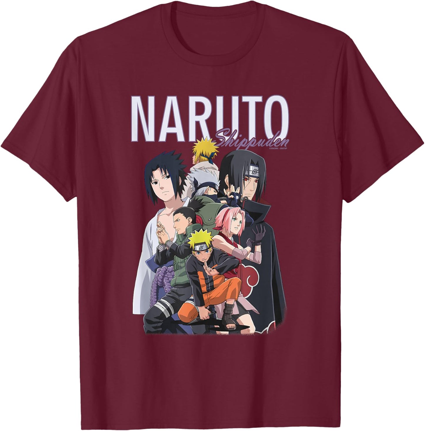 Naruto Shippuden Ninja Group Modern Collage Photo Anime T-Shirt - T-Shirt | Maroon